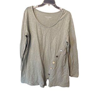 Soft Surroundings Offshore Faux Wrap Button Top Tunic Green Pullover 2AM33 LRG
